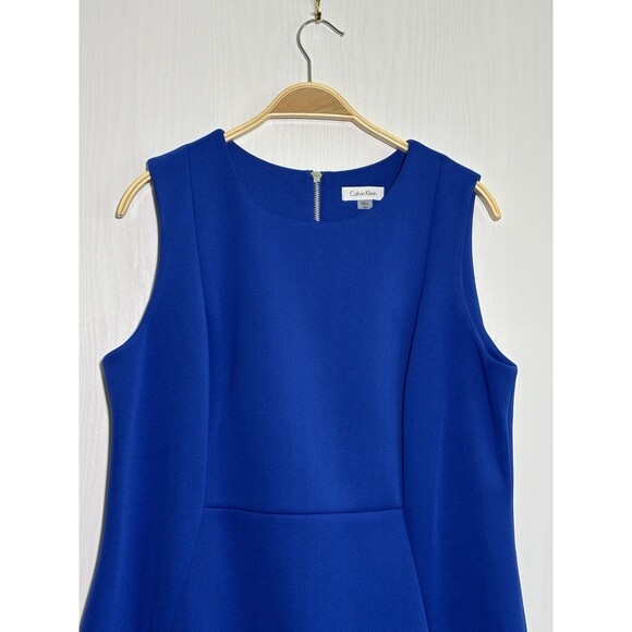 Calvin Klein Sheath Dress Womens 16W Blue Scuba Crepe Princess Seam Sleeveless - Picture 2 of 15
